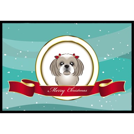 Carolines Treasures Gray Silver Shih Tzu Merry Christmas Indoor and Outdoor Mat- 18 x 27 in. BB1560MAT